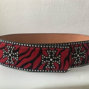 3D Hair-on red tiger print belt
